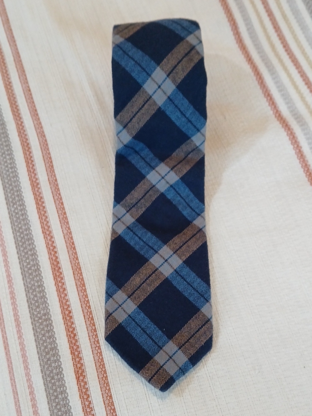 Nautica Blue Gray Plaid 100% Cotton Tie